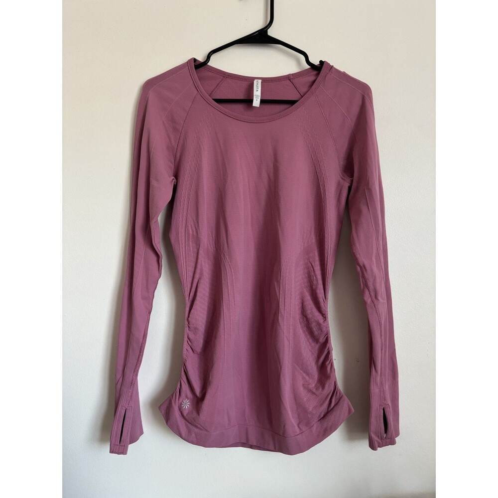 Athleta Foresthill Ascent Seamless Long Sleeve Top Pink Mauve Size S Ruched